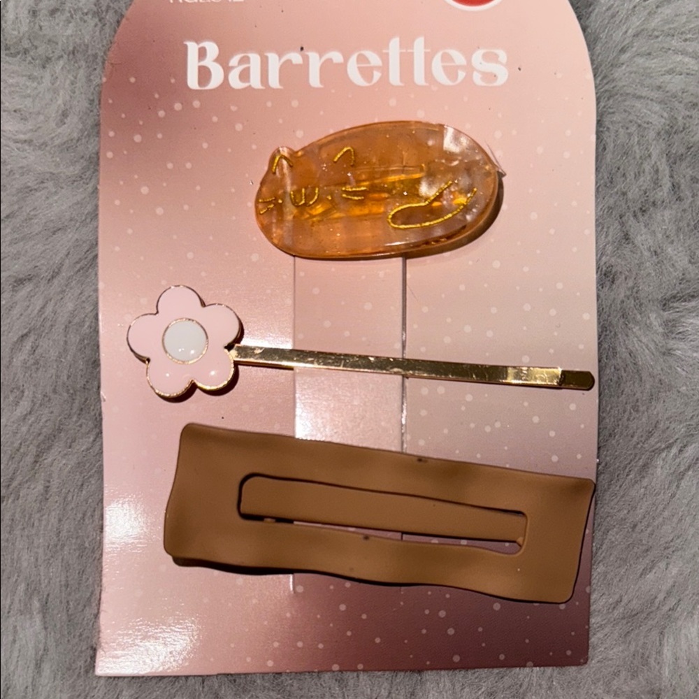 Cute Hair Barrettes Set in Pink, Gold, and Brown